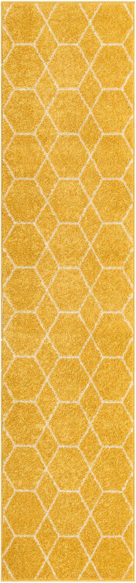 Yellow 2' x 9' Trellis Frieze Runner Area Rug Geometric Modern Unique Stain Resistant Easy Clean Carpet for Living, Dining, Bedrooms, Office for Sale at Rug Engine