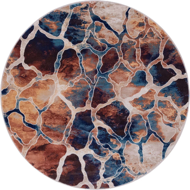 Brick Red 5' 1 x 5' 1 Mystic Round Area Rug 100% Polypropylene Abstract Modern Carpet for Living Rooms, Dining, Bedrooms, Office for Sale at Rug Engine