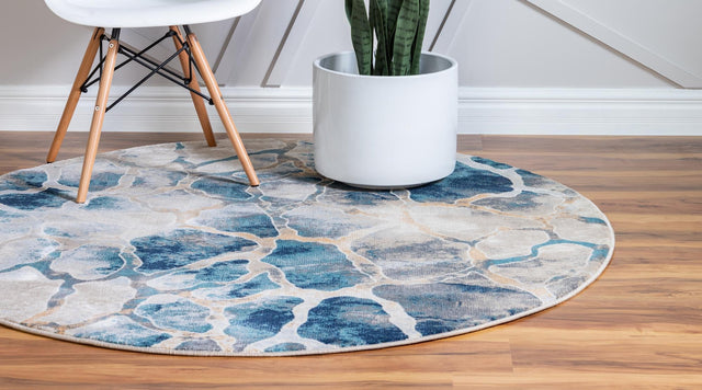 Navy Blue 3' 3 x 3' 3 Mystic Round Area Rug 100% Polypropylene Abstract Modern Carpet for Living Rooms, Dining, Bedrooms, Office for Sale at Rug Engine