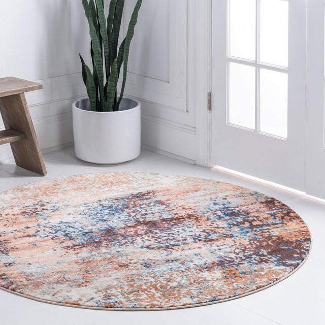 Brick Red 5' x 5' Mystic Round Area Rug 100% Polypropylene Abstract Modern Carpet for Living Rooms, Dining, Bedrooms, Office for Sale at Rug Engine