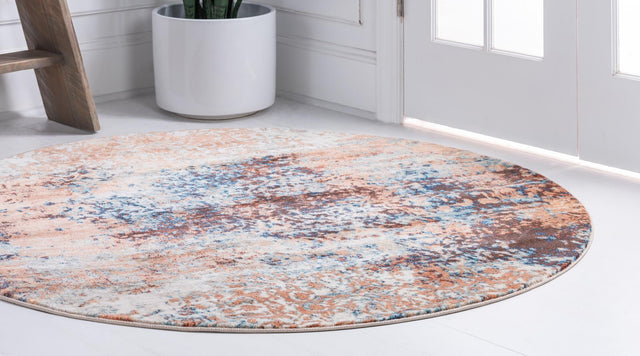 Brick Red 5' x 5' Mystic Round Area Rug 100% Polypropylene Abstract Modern Carpet for Living Rooms, Dining, Bedrooms, Office for Sale at Rug Engine
