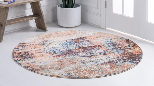Brick Red 5' x 5' Mystic Round Area Rug 100% Polypropylene Abstract Modern Carpet for Living Rooms, Dining, Bedrooms, Office for Sale at Rug Engine