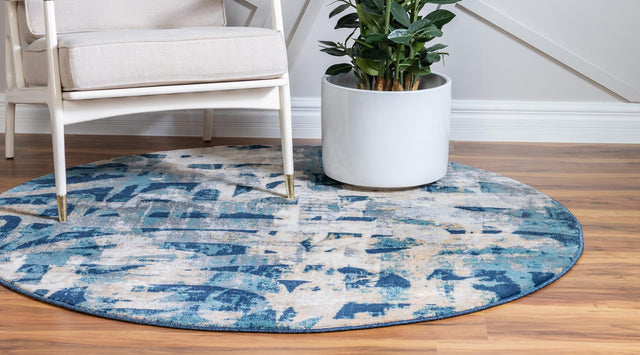 Navy Blue 5' x 5' Mystic Round Area Rug 100% Polypropylene Abstract Modern Carpet for Living Rooms, Dining, Bedrooms, Office for Sale at Rug Engine