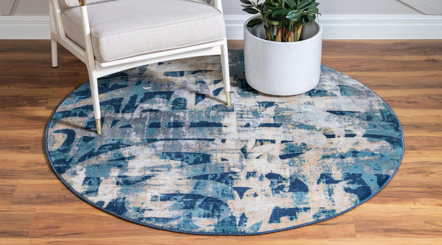 Navy Blue 5' x 5' Mystic Round Area Rug 100% Polypropylene Abstract Modern Carpet for Living Rooms, Dining, Bedrooms, Office for Sale at Rug Engine