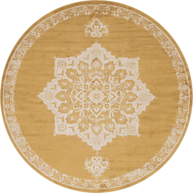 Yellow 8' x 8' Utopia Round Area Rug Traditional Vintage Persian Inspired Vivid Color Durable Carpet for Unique Interiors for Sale at Rug Engine