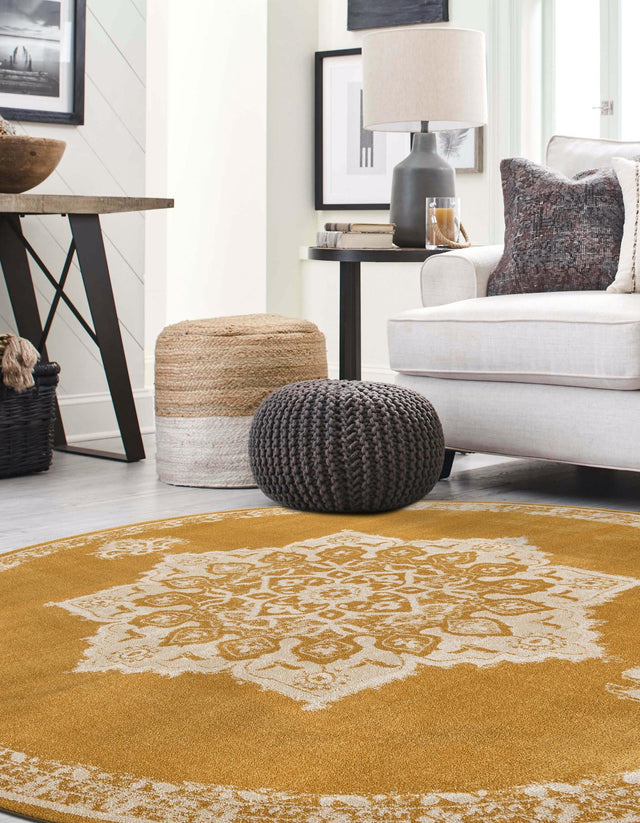 Yellow 4' 1 x 4' 1 Utopia Round Area Rug Traditional Vintage Persian Inspired Vivid Color Durable Carpet for Unique Interiors for Sale at Rug Engine