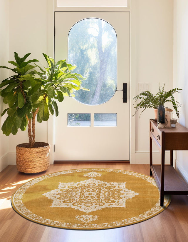 Yellow 8' x 8' Utopia Round Area Rug Traditional Vintage Persian Inspired Vivid Color Durable Carpet for Unique Interiors for Sale at Rug Engine