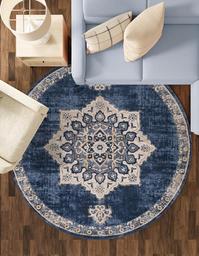 Navy Blue 4' x 4' Utopia Round Area Rug Traditional Vintage Persian Inspired Vivid Color Durable Carpet for Unique Interiors for Sale at Rug Engine