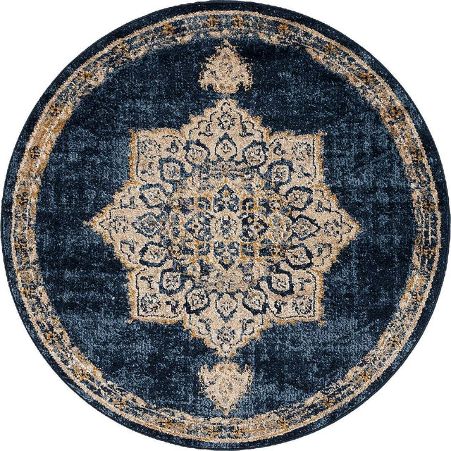 Navy Blue 4' x 4' Utopia Round Area Rug Traditional Vintage Persian Inspired Vivid Color Durable Carpet for Unique Interiors for Sale at Rug Engine