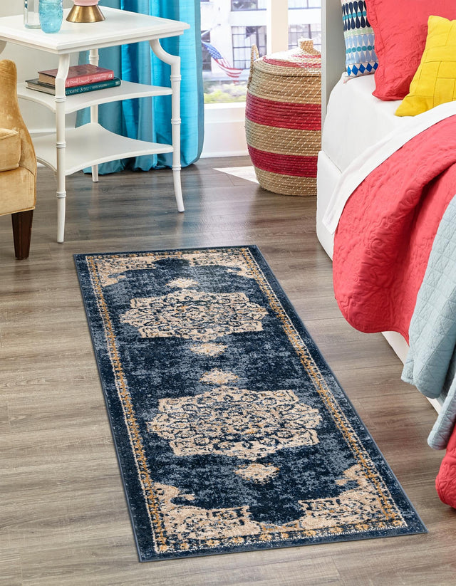 Navy Blue 2' 7 x 10' Utopia Runner Area Rug Traditional Vintage Persian Inspired Vivid Color Durable Carpet for Unique Interiors for Sale at Rug Engine