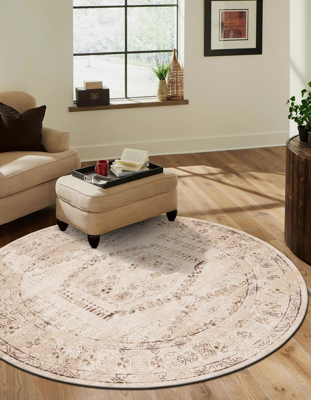 Beige 8' x 8' Utopia Round Area Rug Traditional Vintage Persian Inspired Vivid Color Durable Carpet for Unique Interiors for Sale at Rug Engine