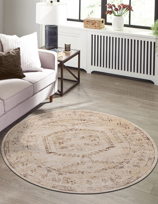 Beige 8' x 8' Utopia Round Area Rug Traditional Vintage Persian Inspired Vivid Color Durable Carpet for Unique Interiors for Sale at Rug Engine