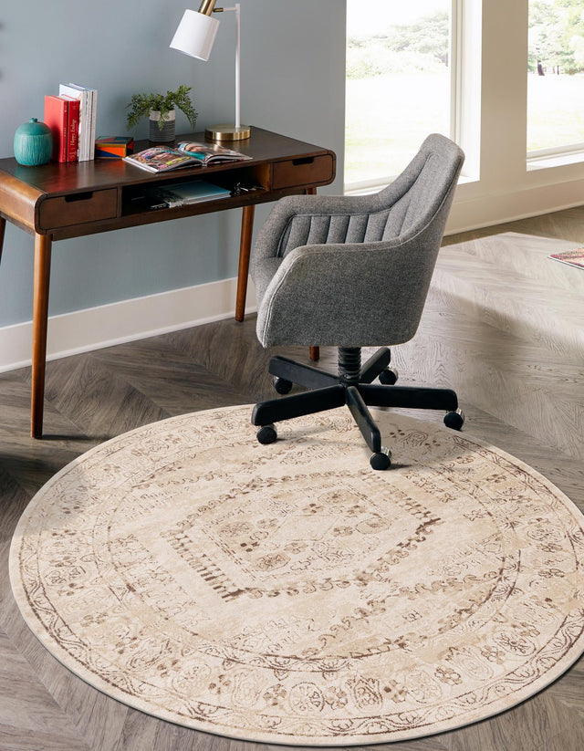 Beige 8' x 8' Utopia Round Area Rug Traditional Vintage Persian Inspired Vivid Color Durable Carpet for Unique Interiors for Sale at Rug Engine