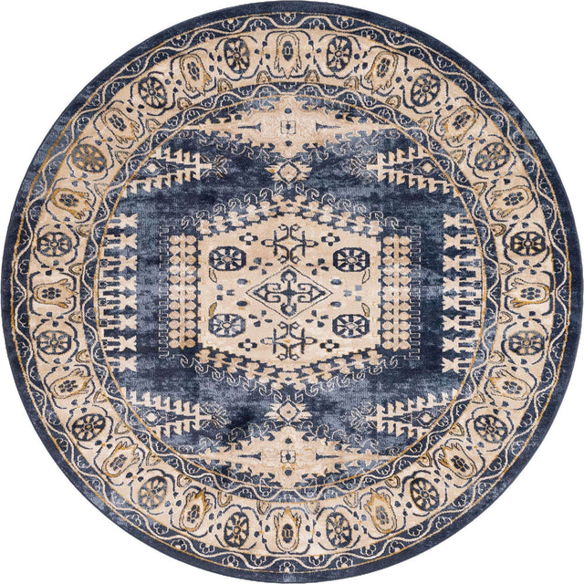 Dark Blue 8' x 8' Utopia Round Area Rug Traditional Vintage Persian Inspired Vivid Color Durable Carpet for Unique Interiors for Sale at Rug Engine