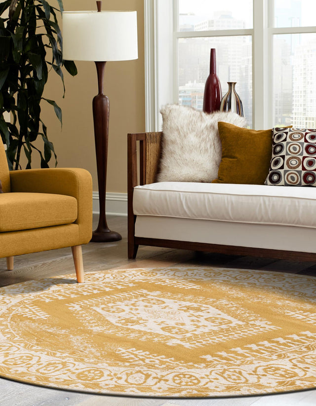 Gold 8' x 8' Utopia Round Area Rug Traditional Vintage Persian Inspired Vivid Color Durable Carpet for Unique Interiors for Sale at Rug Engine