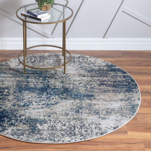 Navy Blue 10' x 10' Mystic Round Area Rug 100% Polypropylene Abstract Modern Carpet for Living Rooms, Dining, Bedrooms, Office for Sale at Rug Engine