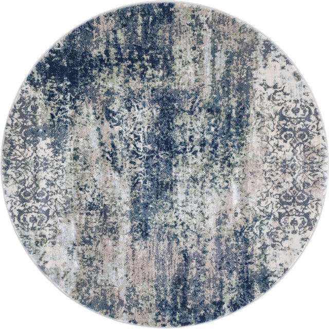 Navy Blue 5' x 5' Mystic Round Area Rug 100% Polypropylene Abstract Modern Carpet for Living Rooms, Dining, Bedrooms, Office for Sale at Rug Engine