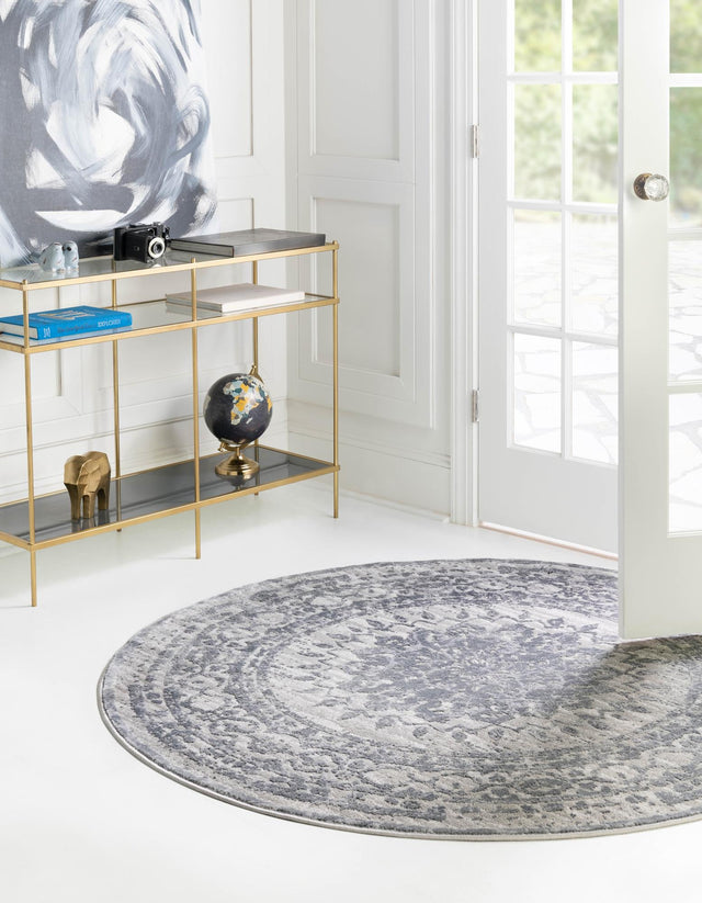 Gray 5' 3 x 5' 3 Aberdeen Round Area Rug 60% Polypropylene & 40% Polyester Living Dining Office Room Carpet for Sale at Rug Engine