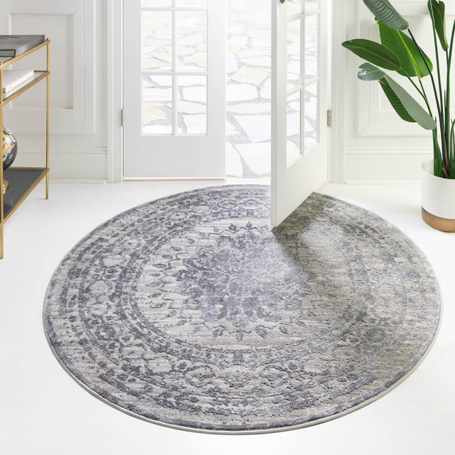 Gray 5' 3 x 5' 3 Aberdeen Round Area Rug 60% Polypropylene & 40% Polyester Living Dining Office Room Carpet for Sale at Rug Engine