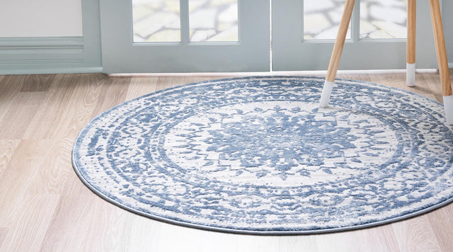 Light Blue 4' 1 x 4' 1 Aberdeen Round Area Rug 60% Polypropylene & 40% Polyester Living Dining Office Room Carpet for Sale at Rug Engine