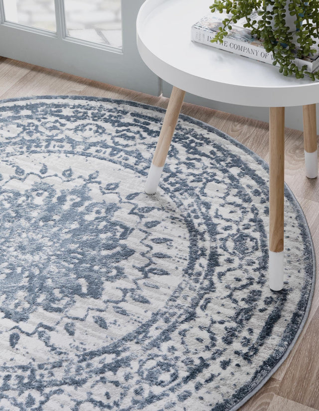 Light Blue 4' 1 x 4' 1 Aberdeen Round Area Rug 60% Polypropylene & 40% Polyester Living Dining Office Room Carpet for Sale at Rug Engine