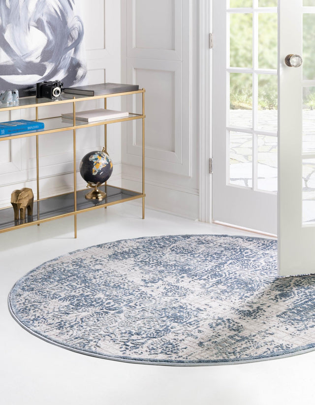 Blue 4' 1 x 4' 1 Aberdeen Round Area Rug 60% Polypropylene & 40% Polyester Living Dining Office Room Carpet for Sale at Rug Engine