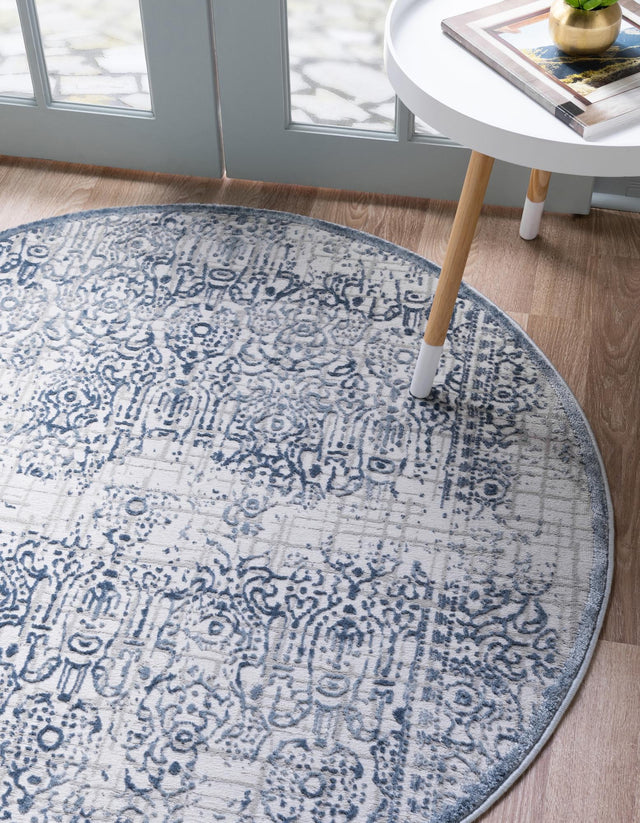 Blue 4' 1 x 4' 1 Aberdeen Round Area Rug 60% Polypropylene & 40% Polyester Living Dining Office Room Carpet for Sale at Rug Engine