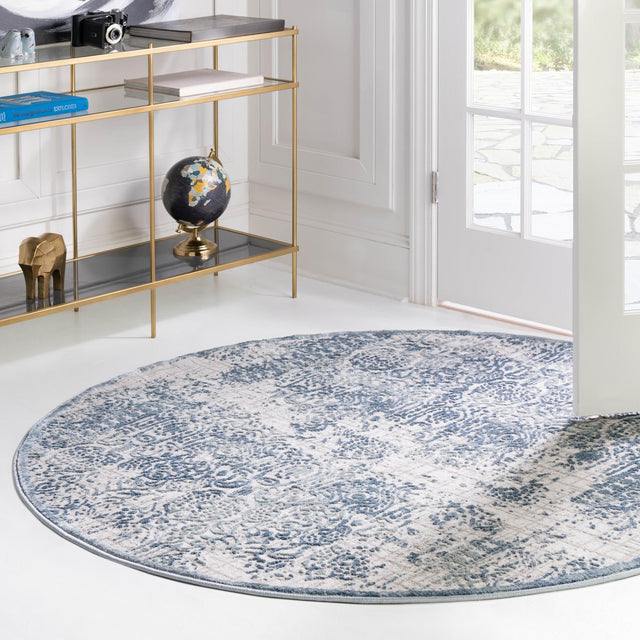 Blue 5' 3 x 5' 3 Aberdeen Round Area Rug 60% Polypropylene & 40% Polyester Living Dining Office Room Carpet for Sale at Rug Engine