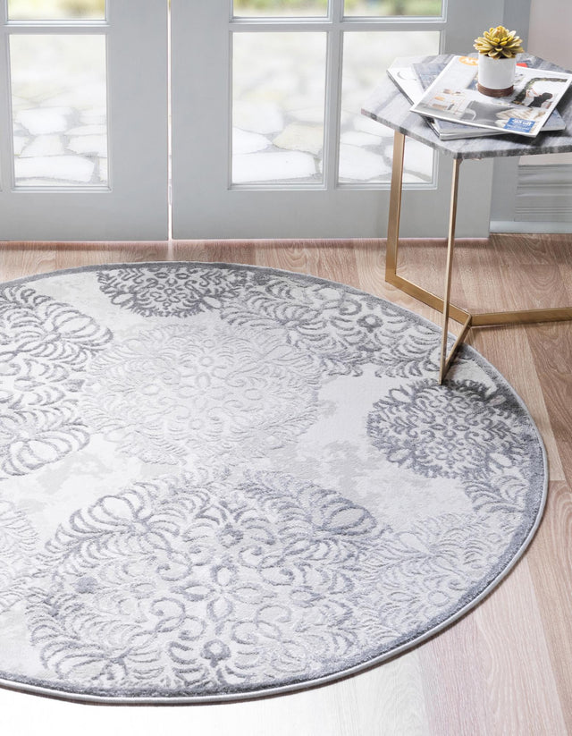 Gray 4' 1 x 4' 1 Aberdeen Round Area Rug 60% Polypropylene & 40% Polyester Living Dining Office Room Carpet for Sale at Rug Engine