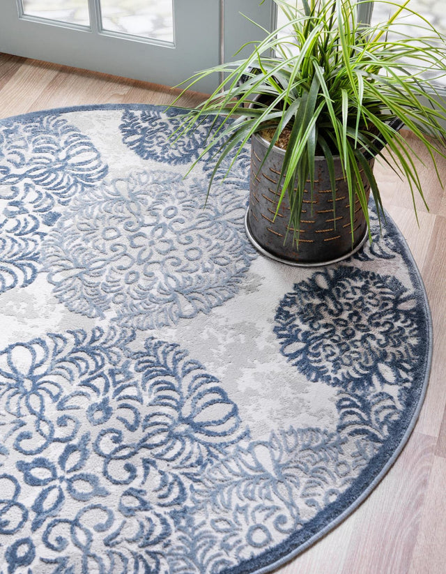 Blue 4' 1 x 4' 1 Aberdeen Round Area Rug 60% Polypropylene & 40% Polyester Living Dining Office Room Carpet for Sale at Rug Engine
