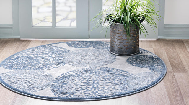 Blue 4' 1 x 4' 1 Aberdeen Round Area Rug 60% Polypropylene & 40% Polyester Living Dining Office Room Carpet for Sale at Rug Engine