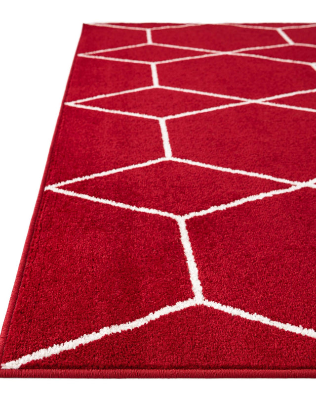 Red 7' 10 x 11' Trellis Frieze Rectangle Area Rug Geometric Modern Unique Stain Resistant Easy Clean Carpet for Living, Dining, Bedrooms, Office for Sale at Rug Engine