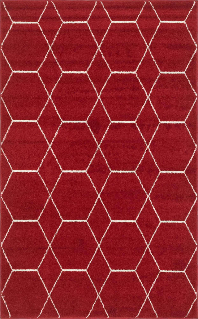 Red 5' 3 x 8' Trellis Frieze Rectangle Area Rug Geometric Modern Unique Stain Resistant Easy Clean Carpet for Living, Dining, Bedrooms, Office for Sale at Rug Engine