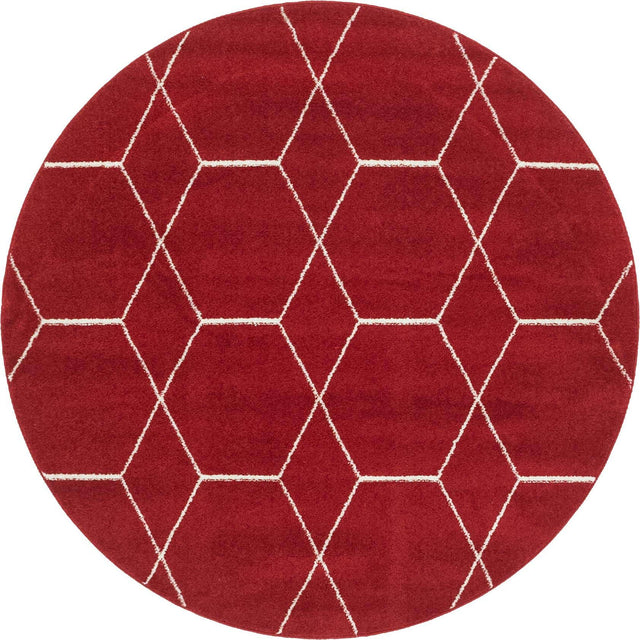 Red 5' 3 x 5' 3 Trellis Frieze Round Area Rug Geometric Modern Unique Stain Resistant Easy Clean Carpet for Living, Dining, Bedrooms, Office for Sale at Rug Engine