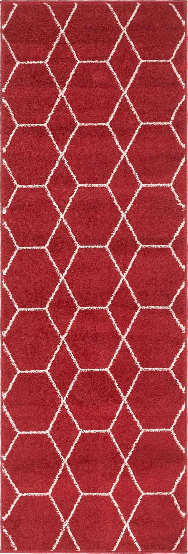 Red 2' x 6' 1 Trellis Frieze Runner Area Rug Geometric Modern Unique Stain Resistant Easy Clean Carpet for Living, Dining, Bedrooms, Office for Sale at Rug Engine