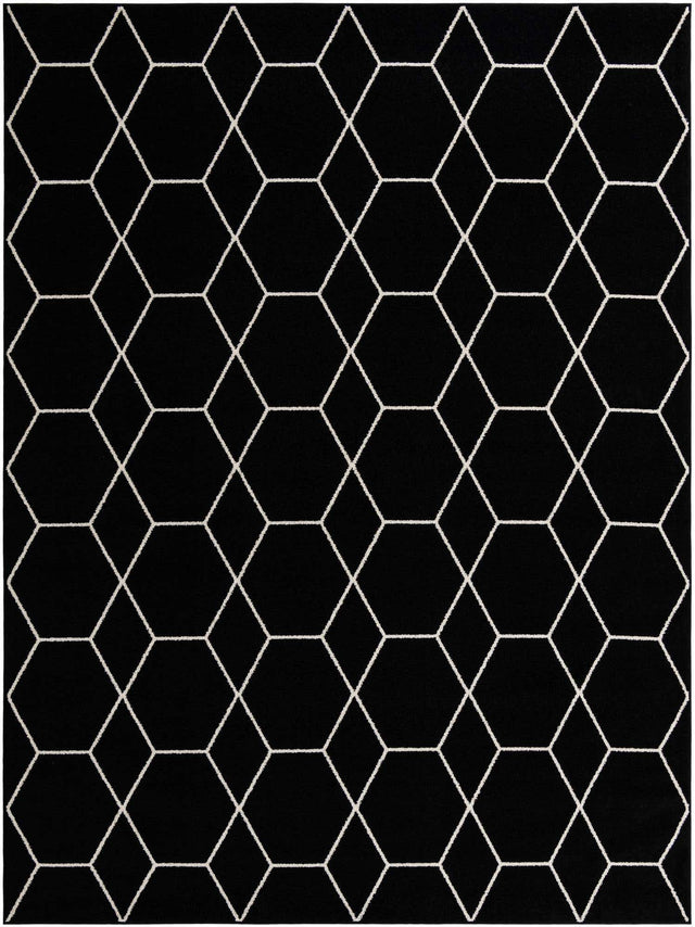 Black 9' x 12' Trellis Frieze Rectangle Area Rug Geometric Modern Unique Stain Resistant Easy Clean Carpet for Living, Dining, Bedrooms, Office for Sale at Rug Engine