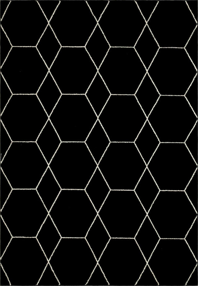 Black 7' 1 x 10' Trellis Frieze Rectangle Area Rug Geometric Modern Unique Stain Resistant Easy Clean Carpet for Living, Dining, Bedrooms, Office for Sale at Rug Engine