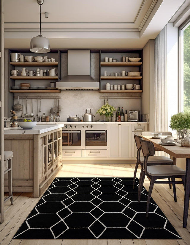 Black 2' x 3' 1 Trellis Frieze Rectangle Area Rug Geometric Modern Unique Stain Resistant Easy Clean Carpet for Living, Dining, Bedrooms, Office for Sale at Rug Engine
