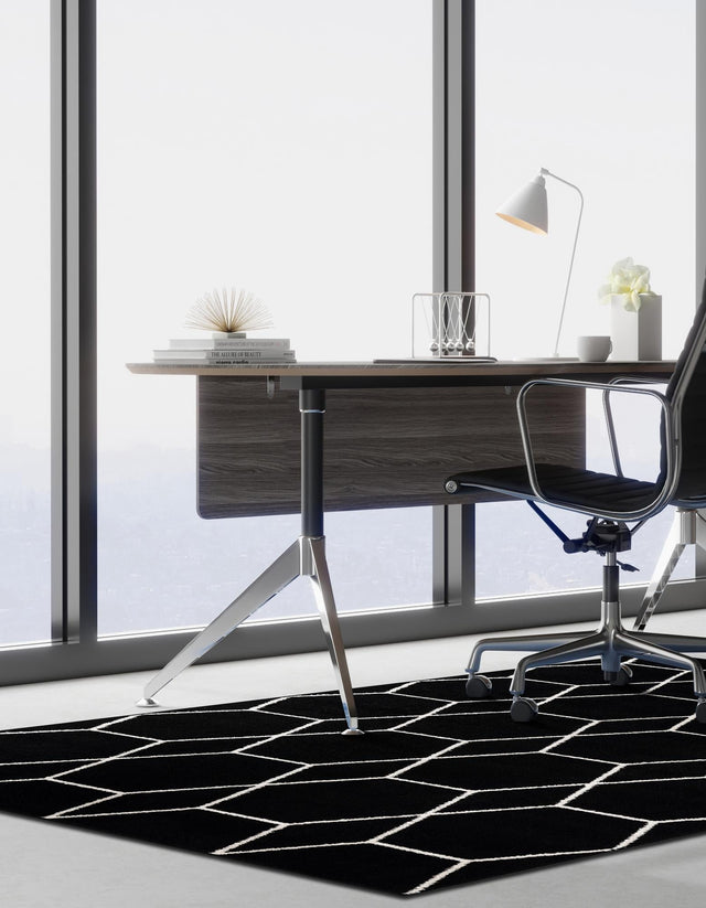 Black 2' x 3' 1 Trellis Frieze Rectangle Area Rug Geometric Modern Unique Stain Resistant Easy Clean Carpet for Living, Dining, Bedrooms, Office for Sale at Rug Engine