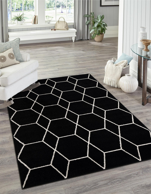 Black 2' x 3' 1 Trellis Frieze Rectangle Area Rug Geometric Modern Unique Stain Resistant Easy Clean Carpet for Living, Dining, Bedrooms, Office for Sale at Rug Engine