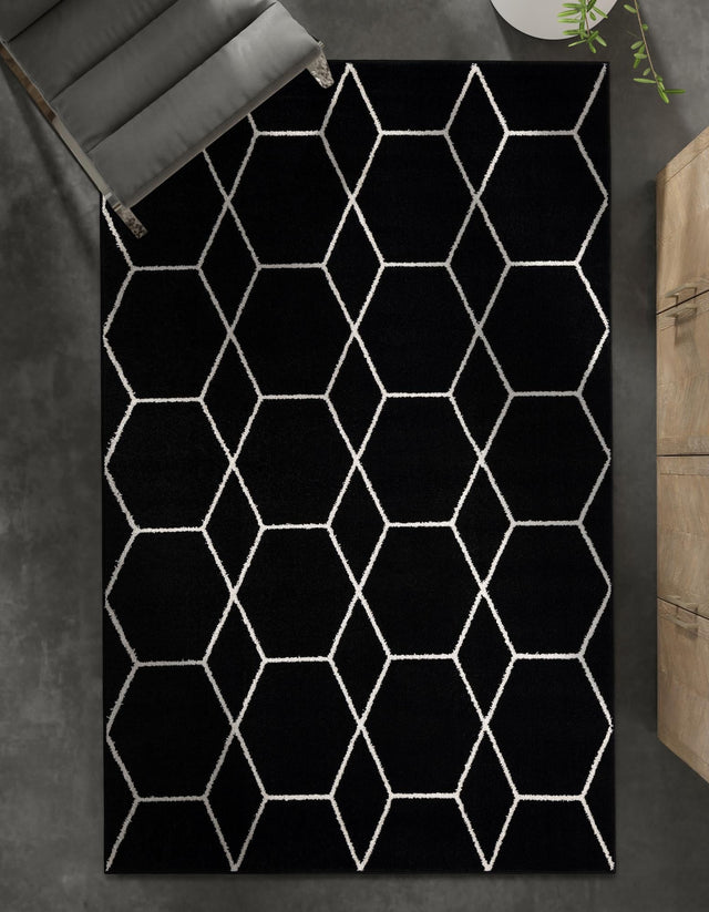 Black 2' x 3' 1 Trellis Frieze Rectangle Area Rug Geometric Modern Unique Stain Resistant Easy Clean Carpet for Living, Dining, Bedrooms, Office for Sale at Rug Engine