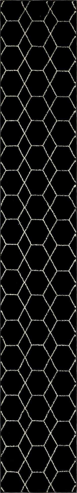 Black 2' x 13' 1 Trellis Frieze Runner Area Rug Geometric Modern Unique Stain Resistant Easy Clean Carpet for Living, Dining, Bedrooms, Office for Sale at Rug Engine