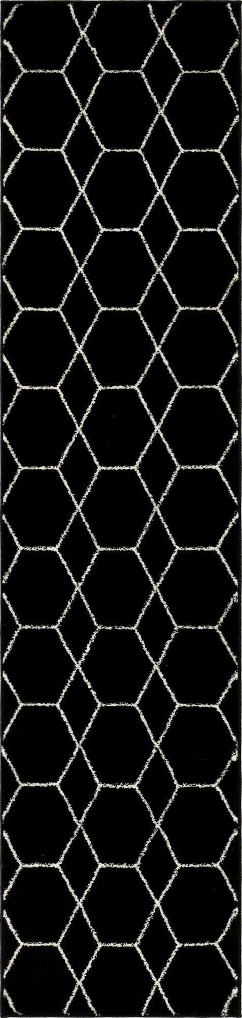Black 2' x 9' Trellis Frieze Runner Area Rug Geometric Modern Unique Stain Resistant Easy Clean Carpet for Living, Dining, Bedrooms, Office for Sale at Rug Engine