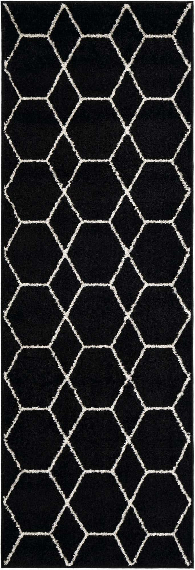 Black 2' x 6' 1 Trellis Frieze Runner Area Rug Geometric Modern Unique Stain Resistant Easy Clean Carpet for Living, Dining, Bedrooms, Office for Sale at Rug Engine