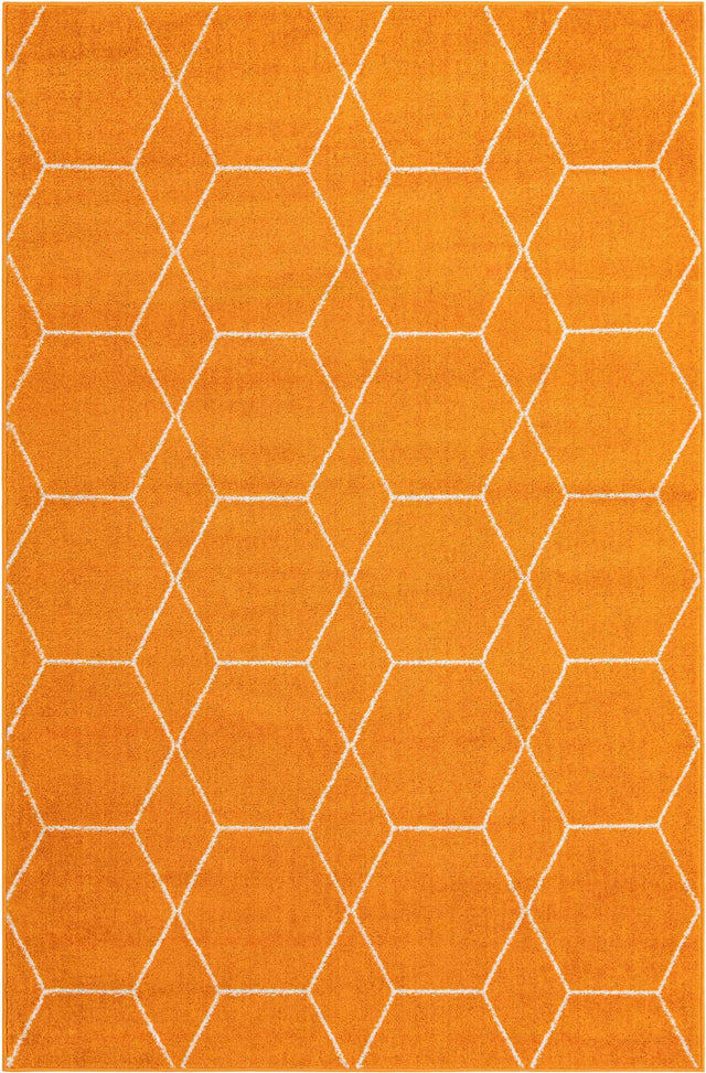 Orange 5' 3 x 8' Trellis Frieze Rectangle Area Rug Geometric Modern Unique Stain Resistant Easy Clean Carpet for Living, Dining, Bedrooms, Office for Sale at Rug Engine