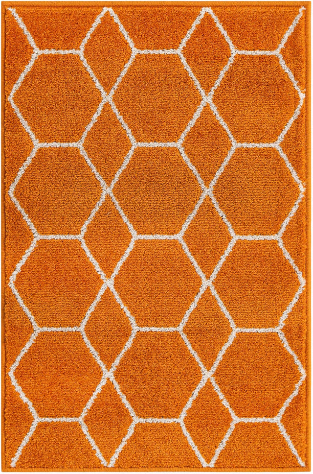 Orange 2' x 3' 1 Trellis Frieze Rectangle Area Rug Geometric Modern Unique Stain Resistant Easy Clean Carpet for Living, Dining, Bedrooms, Office for Sale at Rug Engine