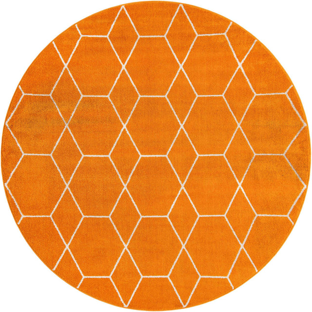 Orange 7' 10 x 7' 10 Trellis Frieze Round Area Rug Geometric Modern Unique Stain Resistant Easy Clean Carpet for Living, Dining, Bedrooms, Office for Sale at Rug Engine