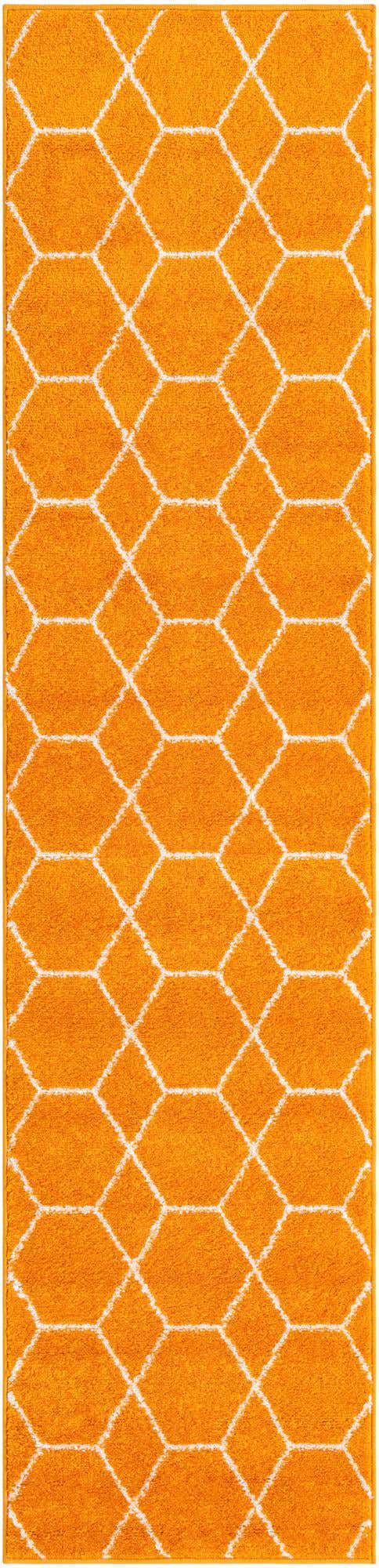 Orange 2' x 9' Trellis Frieze Runner Area Rug Geometric Modern Unique Stain Resistant Easy Clean Carpet for Living, Dining, Bedrooms, Office for Sale at Rug Engine