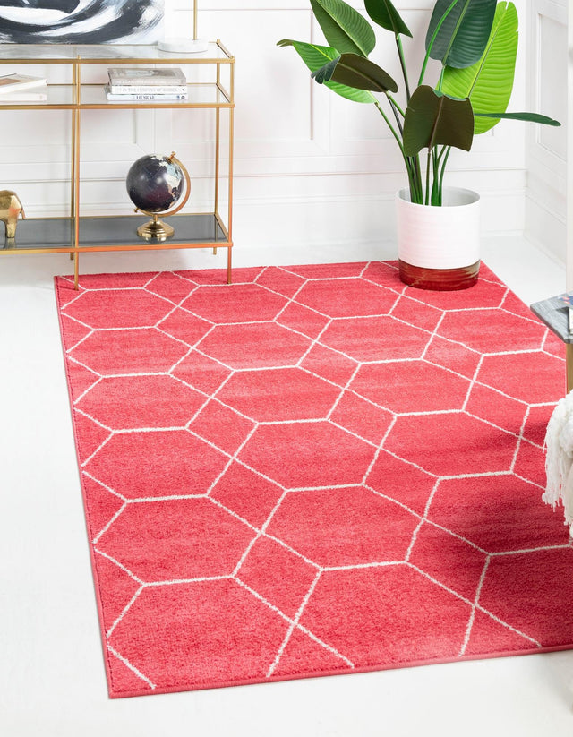 Pink 4' 1 x 6' 1 Trellis Frieze Rectangle Area Rug Geometric Modern Unique Stain Resistant Easy Clean Carpet for Living, Dining, Bedrooms, Office for Sale at Rug Engine