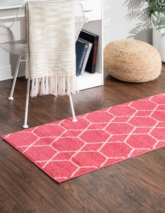 Pink 2' x 13' 1 Trellis Frieze Runner Area Rug Geometric Modern Unique Stain Resistant Easy Clean Carpet for Living, Dining, Bedrooms, Office for Sale at Rug Engine